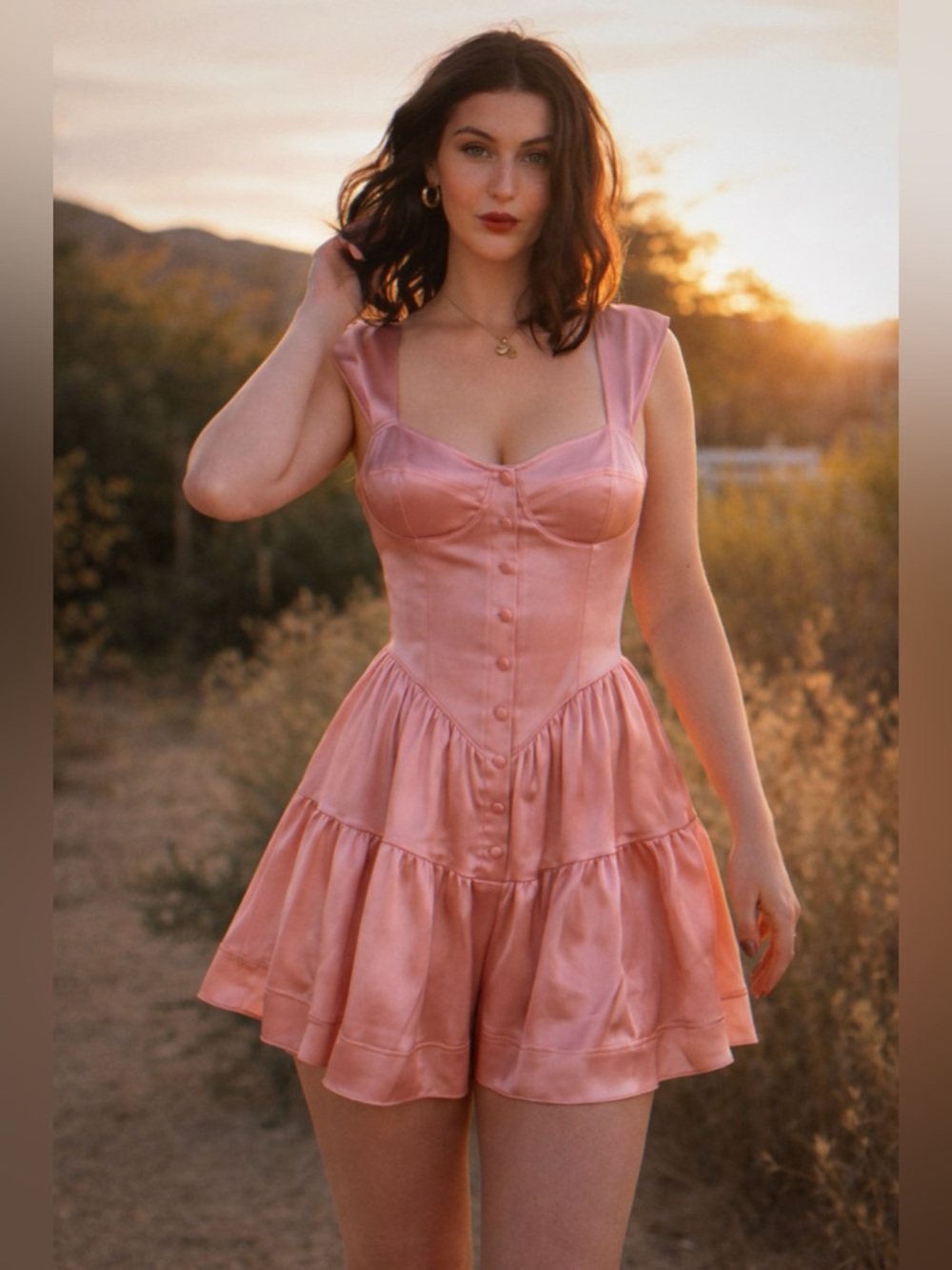 Vanessa Mooney Elisabeth Dress | Pink Satin Romper Mini NWT Festival